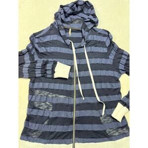 Pete & Greta Johnny Was L Striped Full Zip Hoodie Crossover Back Navy Blue